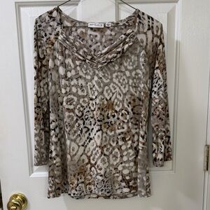 Catherines Brown and Cream Animal Print Long Sleeve Top